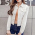 New Stunning Long Sleeve Winter Slim White Black Jeans Top For Women Solid Denim Jacket Women Short Overcoat For Ladies