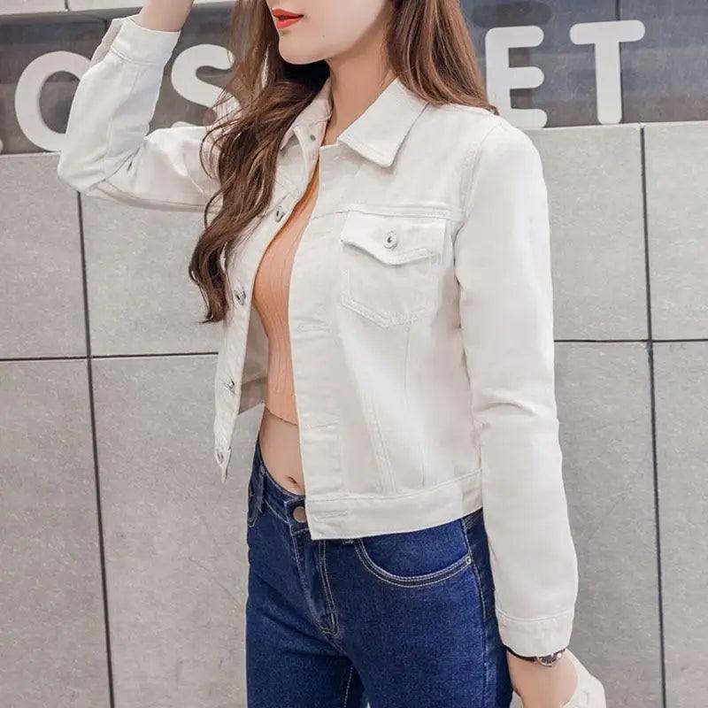 New Stunning Long Sleeve Winter Slim White Black Jeans Top For Women Solid Denim Jacket Women Short Overcoat For Ladies