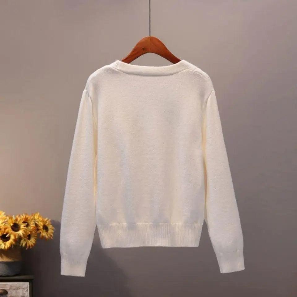 New Stunning Sweater Cardigan For Women Autumn Winter V Neck Pearl Single Breasted Loose Short Thicken Sweater Sweet