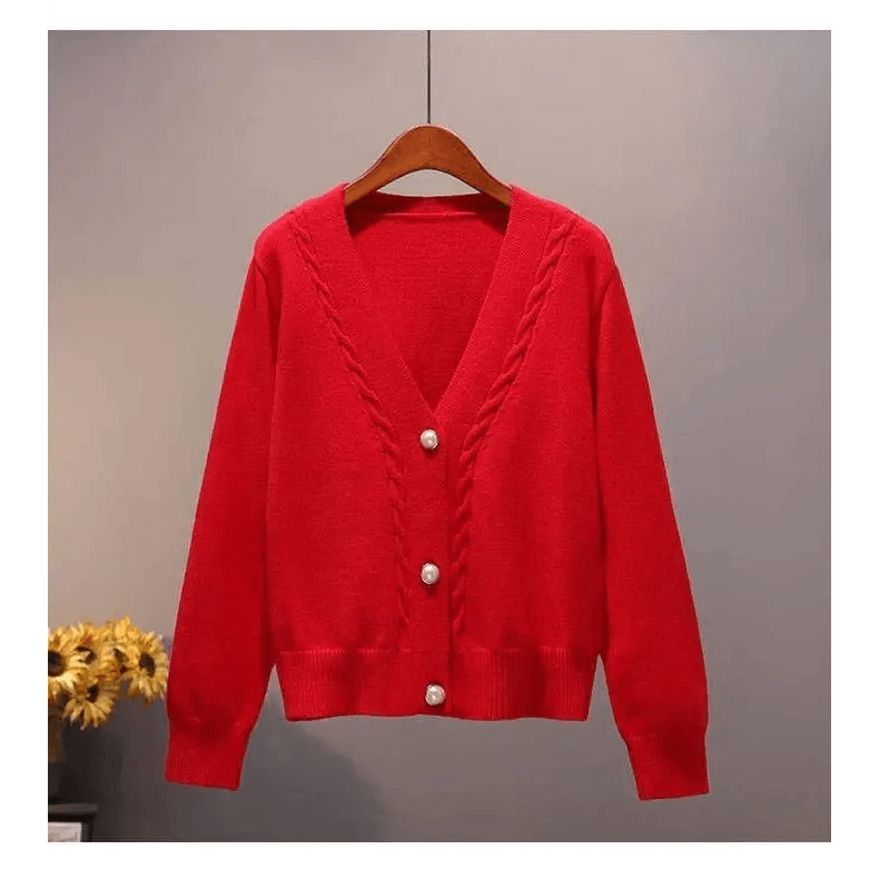 New Stunning Sweater Cardigan For Women Autumn Winter V Neck Pearl Single Breasted Loose Short Thicken Sweater Sweet