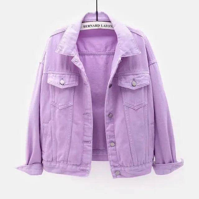 New Stunning Women’s Plus Size Denim Jacket Spring Autumn Short Coat Pink Jean Jackets Casual Tops Purple Yellow