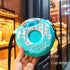 New Summer Cute Donut Ice Cream Water Bottle With Straw Creative Square Watermelon Cup Portable Leakproof Bottle - Blue