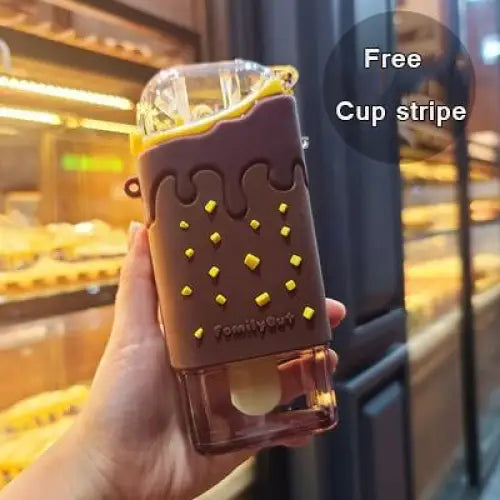 New Summer Cute Donut Ice Cream Water Bottle With Straw Creative Square Watermelon Cup Portable Leakproof Bottle