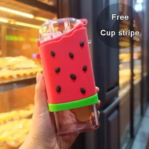 New Summer Cute Donut Ice Cream Water Bottle With Straw Creative Square Watermelon Cup Portable Leakproof Bottle