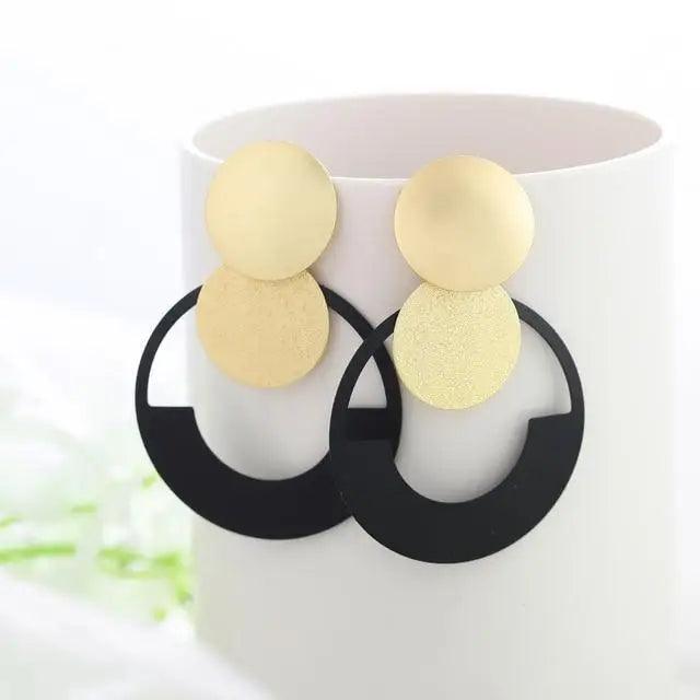 New Summer Style Golden Drop Earrings For Women And Girls Geomatric Black Long Hanging Earring Jewelry Gift