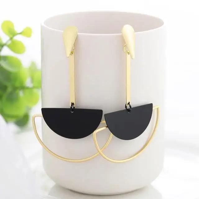 New Summer Style Golden Drop Earrings For Women And Girls Geomatric Black Long Hanging Earring Jewelry Gift