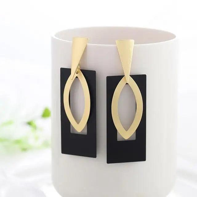 New Summer Style Golden Drop Earrings For Women And Girls Geomatric Black Long Hanging Earring Jewelry Gift - 13