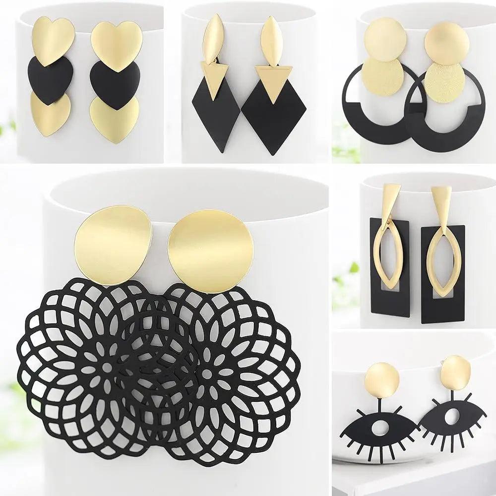 New Summer Style Golden Drop Earrings For Women And Girls Geomatric Black Long Hanging Earring Jewelry Gift