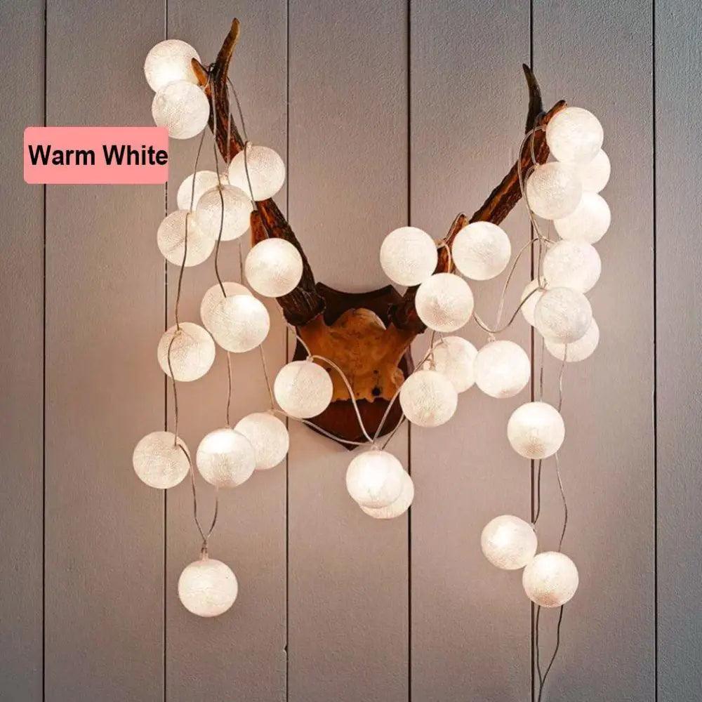 New Trendy 20 LED Cotton Ball Garland String Lights Christmas Fairy Lighting Strings for Outdoor Holiday Wedding Xmas