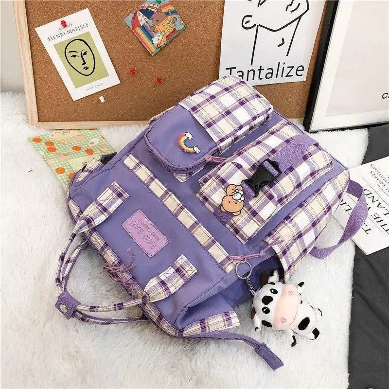 New Trendy Casual Women Purple Backpacks Fashionable Black Cow Pattern Travel Bag And School Bag for Teenager And Girls