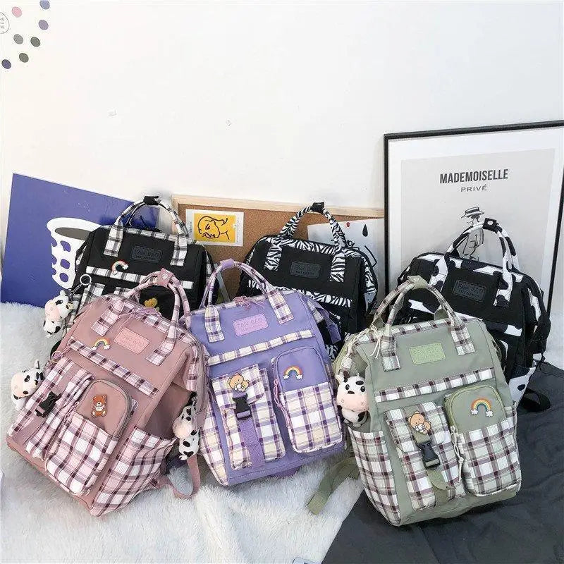 New Trendy Casual Women Purple Backpacks Fashionable Black Cow Pattern Travel Bag And School Bag for Teenager And Girls