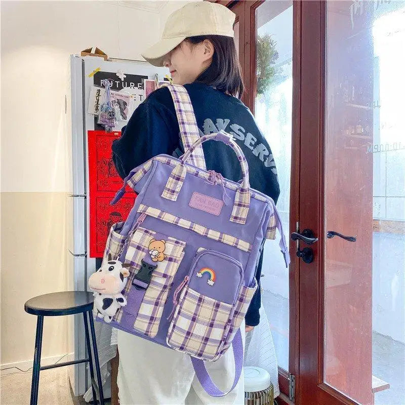 New Trendy Casual Women Purple Backpacks Fashionable Black Cow Pattern Travel Bag And School Bag for Teenager And Girls