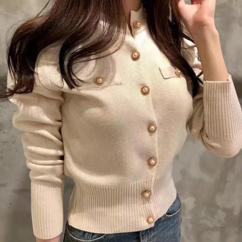 New Trendy Fashionable Women’s Cardigan Sweater Spring Knitted Long Sleeve Short Coat Casual Single Breasted Slim