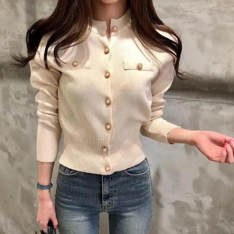 New Trendy Fashionable Women’s Cardigan Sweater Spring Knitted Long Sleeve Short Coat Casual Single Breasted Slim