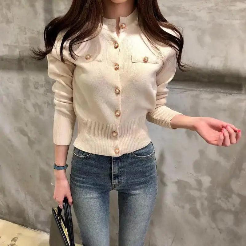 New Trendy Fashionable Women’s Cardigan Sweater Spring Knitted Long Sleeve Short Coat Casual Single Breasted Slim