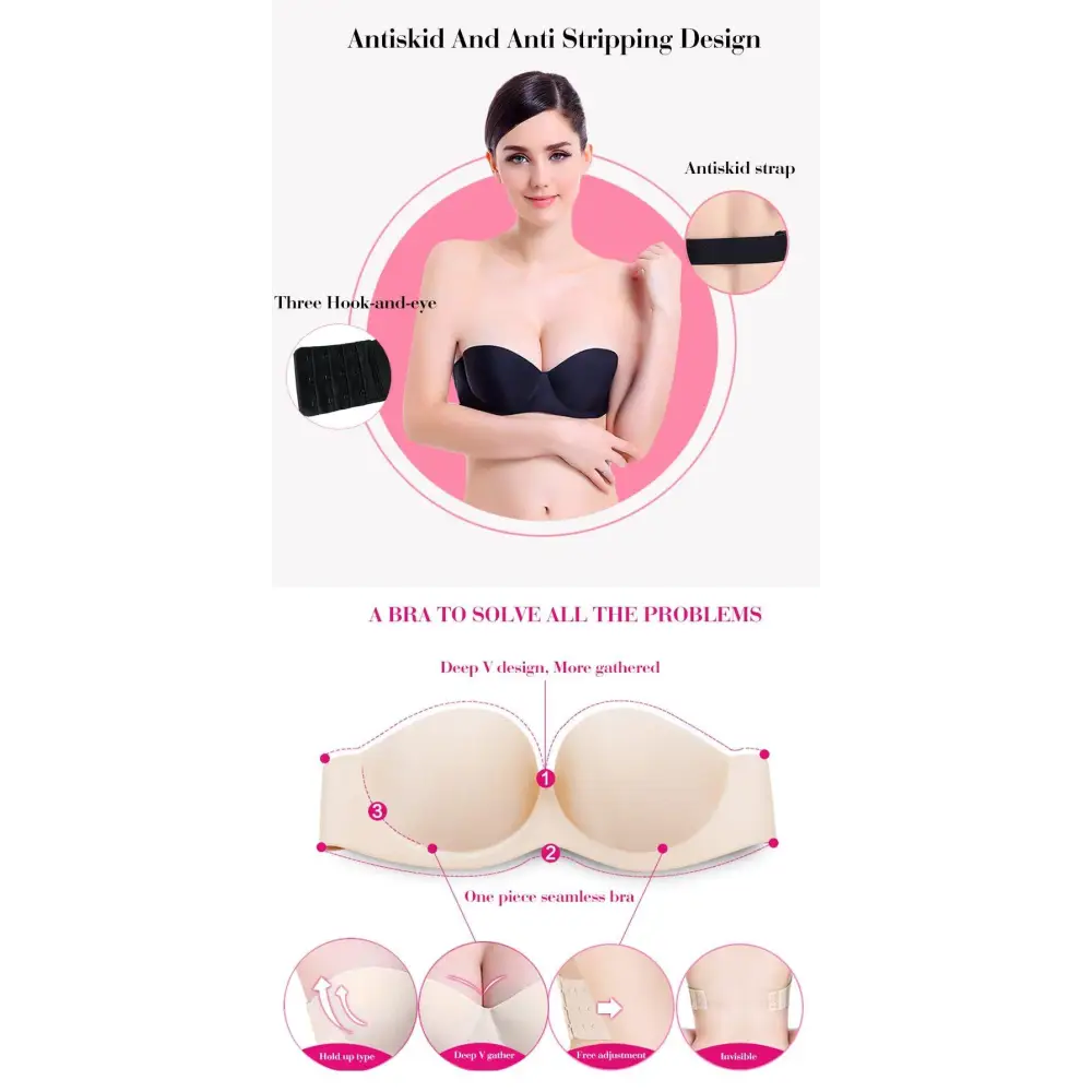 New Trendy Invisible Bras Bralette Underwear Women’s Push Up Strapless Bra Wedding Brassiere Underwired Back 1/2 Cup