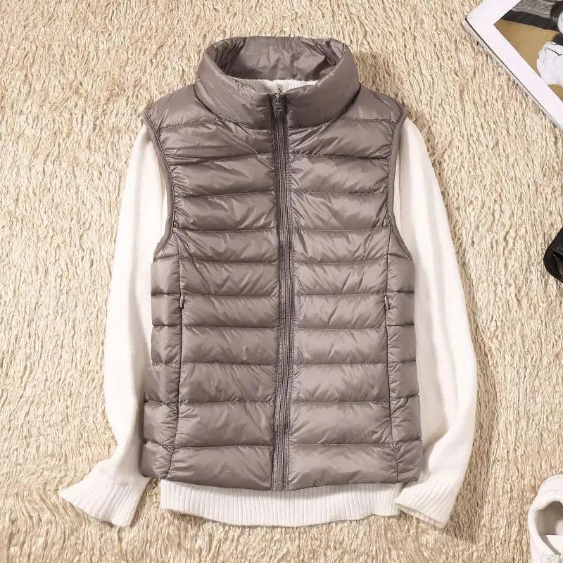 New Trendy Ultra Light Women’s Duck Down Vest Jacket Autumn/Winter High collar Sleeveless Coat For Girls - ALU93348NLF