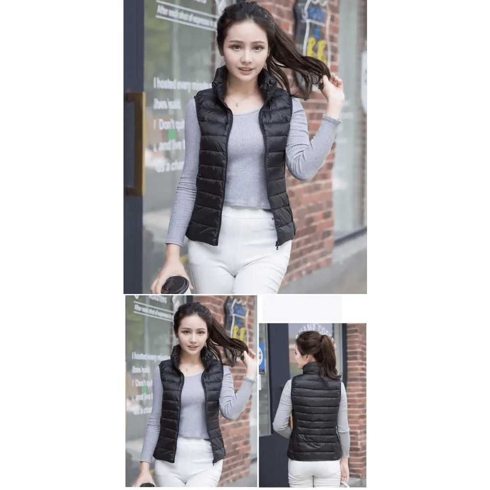 New Trendy Ultra Light Women’s Duck Down Vest Jacket Autumn/Winter High collar Sleeveless Coat For Girls - ALU93348NLF