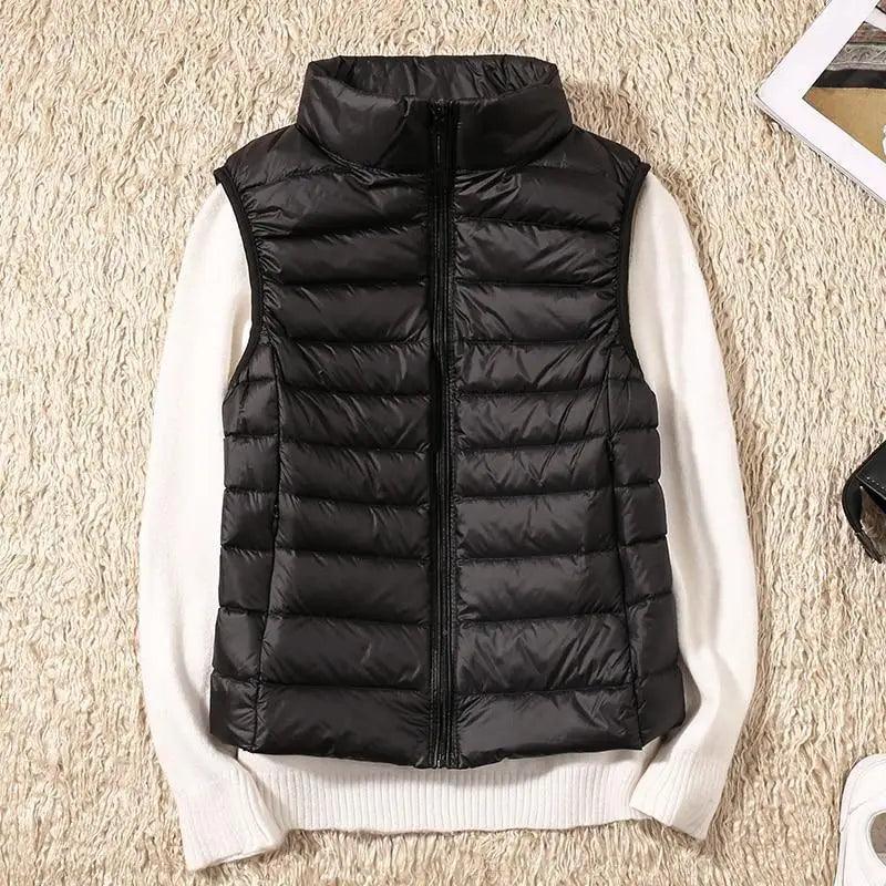 New Trendy Ultra Light Women’s Duck Down Vest Jacket Autumn/Winter High collar Sleeveless Coat For Girls - ALU93348NLF