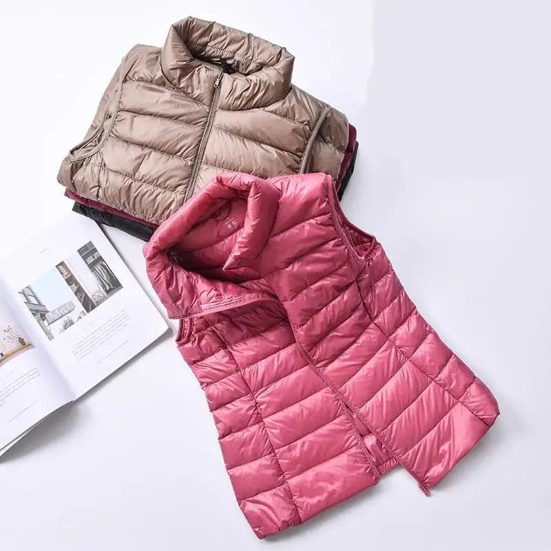 New Trendy Ultra Light Women’s Duck Down Vest Jacket Autumn/Winter High collar Sleeveless Coat For Girls - ALU93348NLF