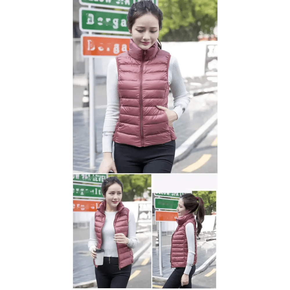 New Trendy Ultra Light Women’s Duck Down Vest Jacket Autumn/Winter High collar Sleeveless Coat For Girls - ALU93348NLF