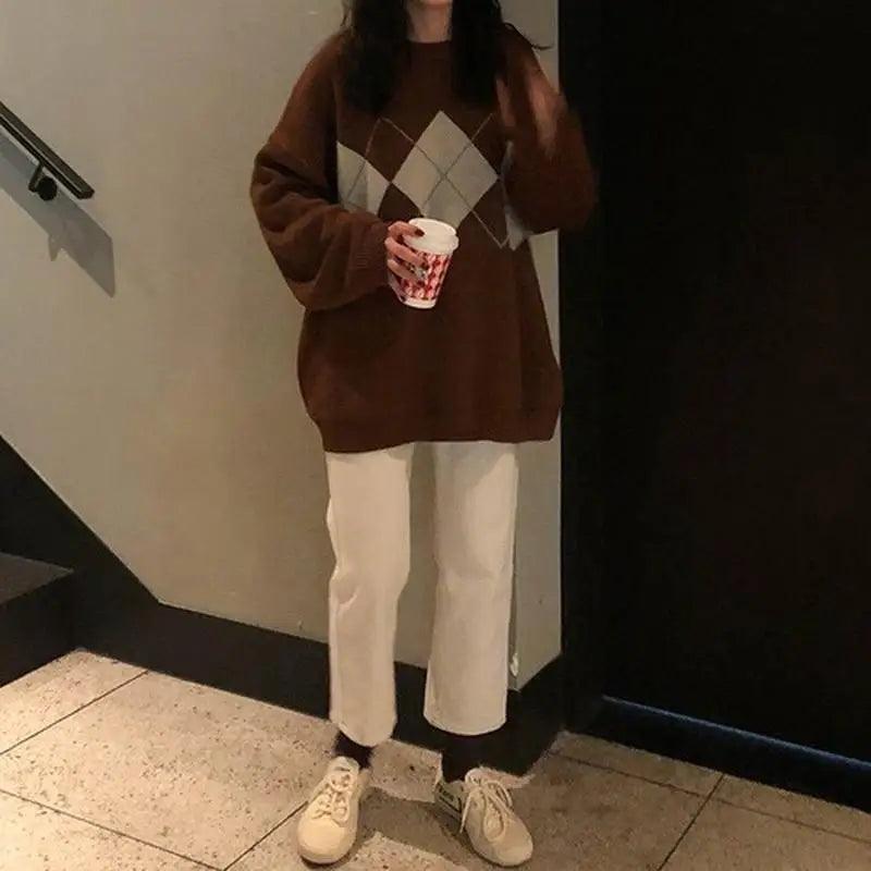 New Trendy Women Knitted Sweater Fashionable Oversized Pullovers Ladies Winter Loose Sweater College Style Women Jumper