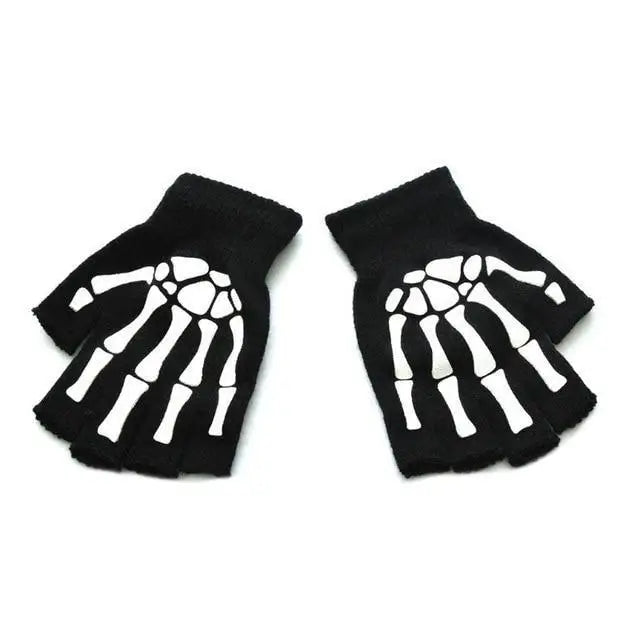 New Trendy 2021 Adult Skeleton Skull Half Finger Gloves Glow  Dark Fingerless Stretch Knitted Winter Mittens - Treko - 2021 trends, bike riding gloves, birthday gifts, breathable gloves, comfortable gloves, fashion 2021, fashionable gloves, new trend 2021, racing gloves, stylish gloves, trends 2021, trendy gloves, winter gloves- Stevvex.com