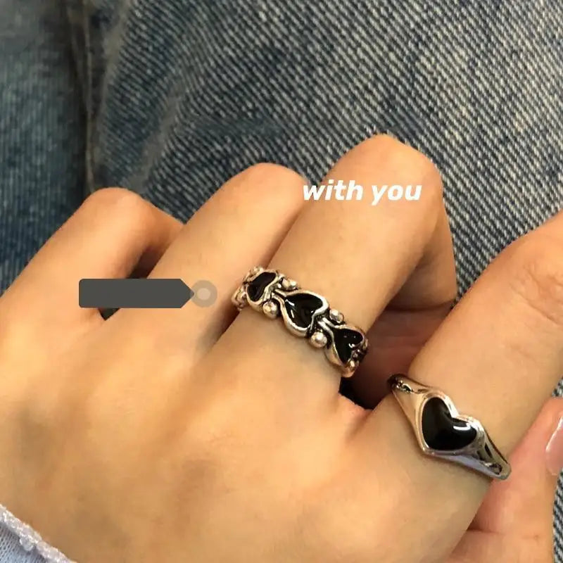 New Vintage Style Hit Colourful Love Heart Metal Rings for Women Girls - Unique Design Female Party Jewelry