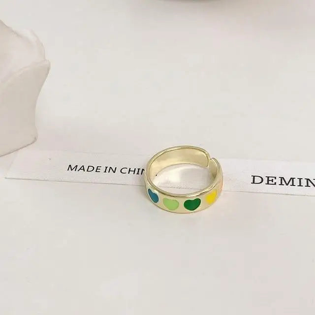 New Vintage Style Hit Colourful Love Heart Metal Rings for Women Girls - Unique Design Female Party Jewelry - 3