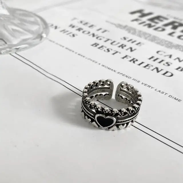 New Vintage Style Hit Colourful Love Heart Metal Rings for Women Girls - Unique Design Female Party Jewelry - 5