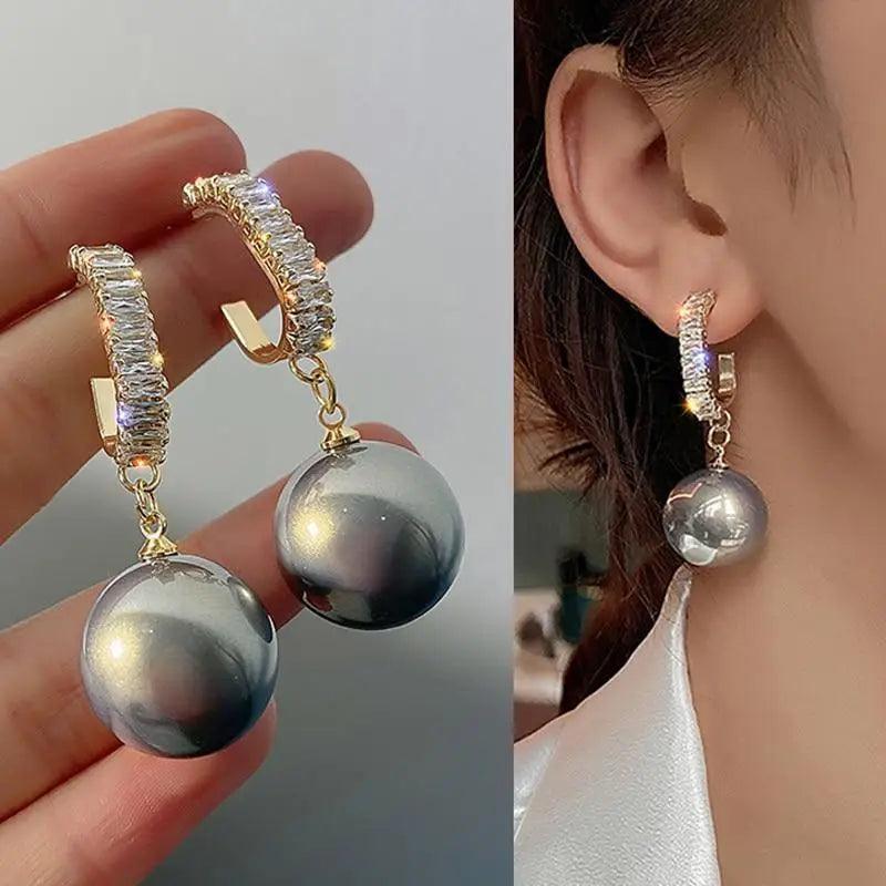 Oversized White Pearl Drop Earrings for Women And Girl Trendy Golden Round Pearl Wedding Earrings Jewelry Gift