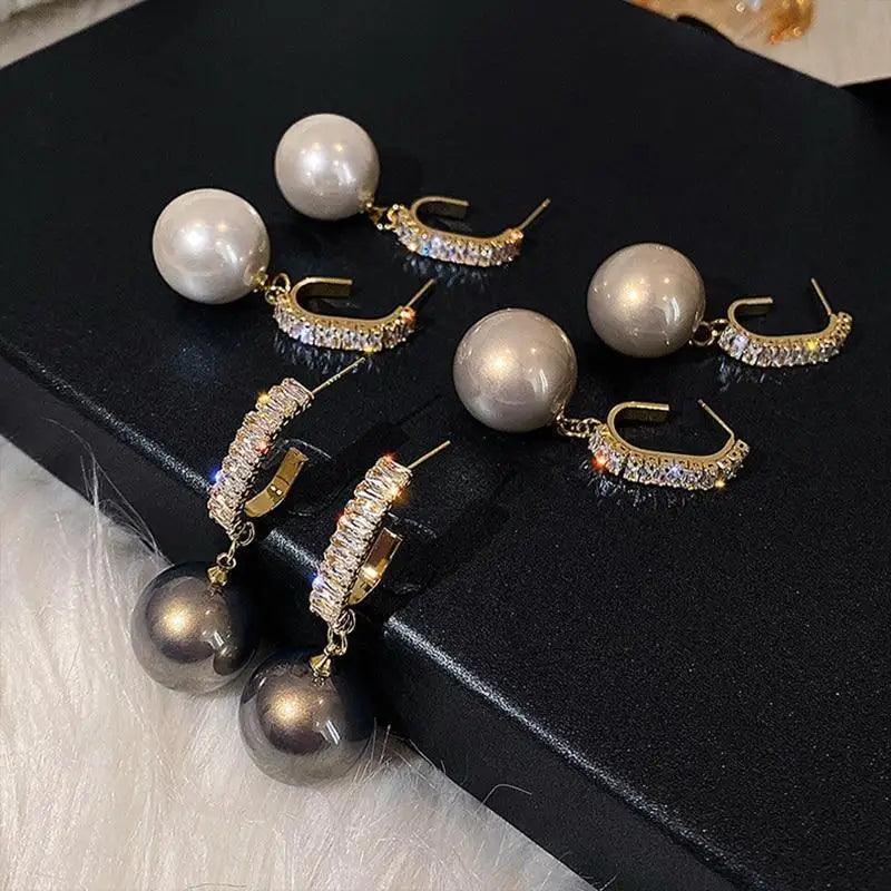 Oversized White Pearl Drop Earrings for Women And Girl Trendy Golden Round Pearl Wedding Earrings Jewelry Gift