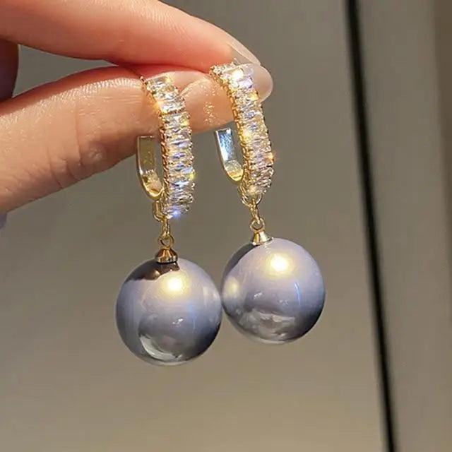 Oversized White Pearl Drop Earrings for Women And Girl Trendy Golden Round Pearl Wedding Earrings Jewelry Gift - 2