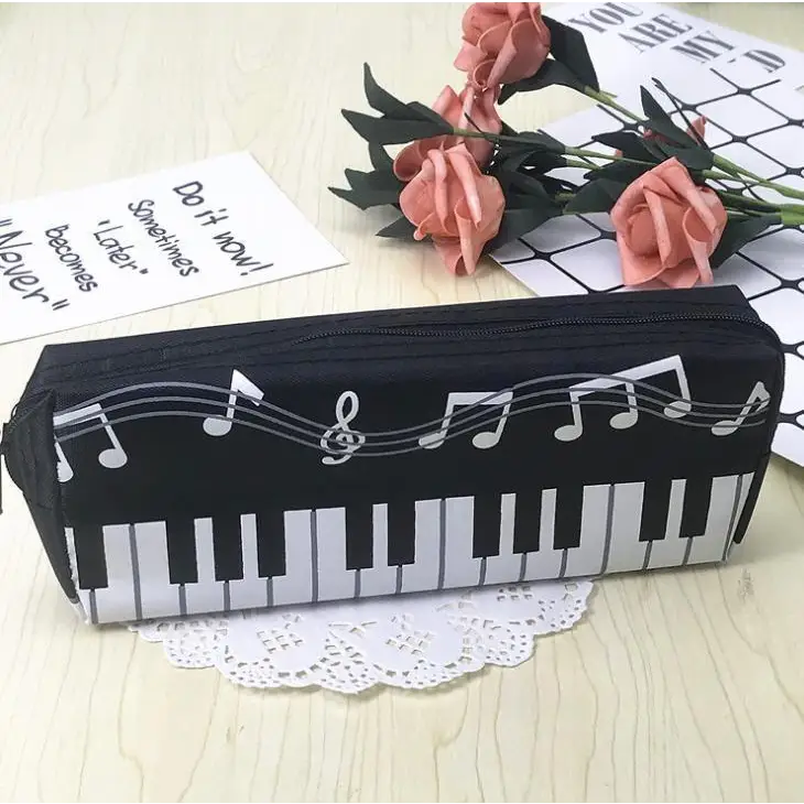 Piano Music Notes Keyboard Pencil Case Large Capacity Pencil Bags Cool Print Stationery Office School Cute Pencil Cases