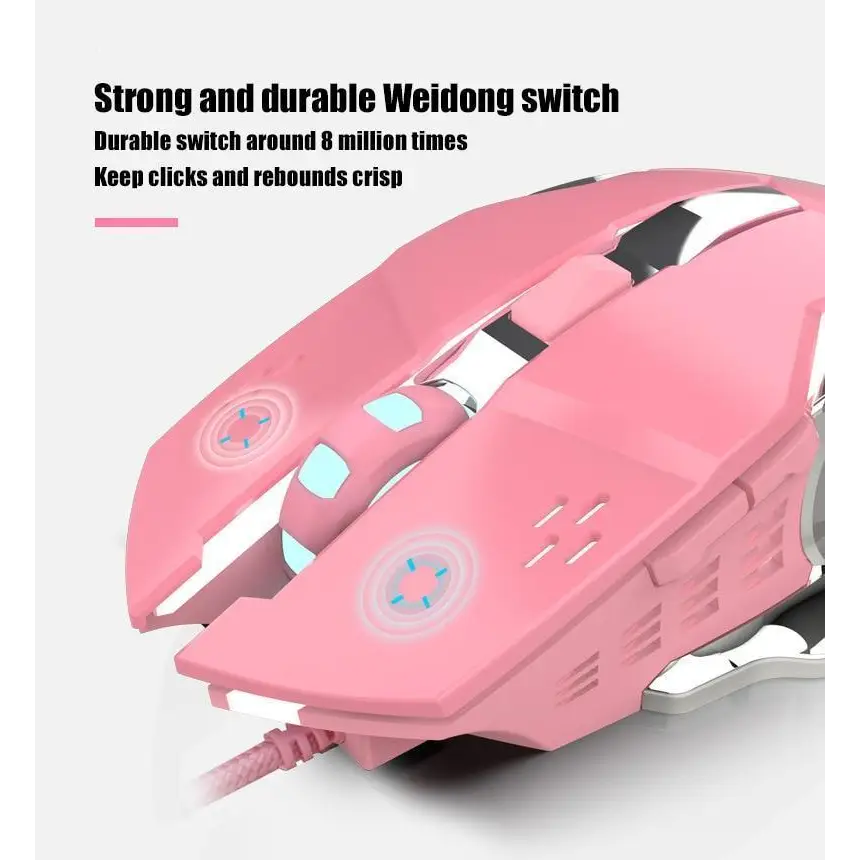 Pink Girly Gaming Mouse 3200DPI Backlight Adjustable 4 Level DPI Wired Women’s Mice For Gamers - STIL2563ASERF