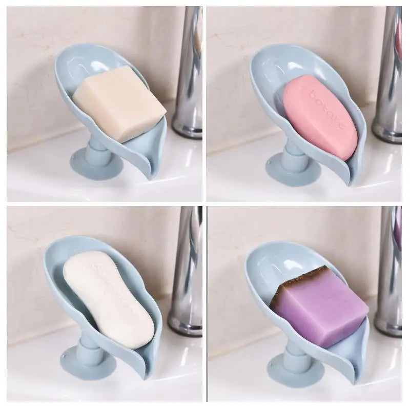 Portable Soap Dish Leaf Shape Soap Holder Leaf Shaped Soap Box Soap Dish For Bathroom Suction Cup Bathroom Storage