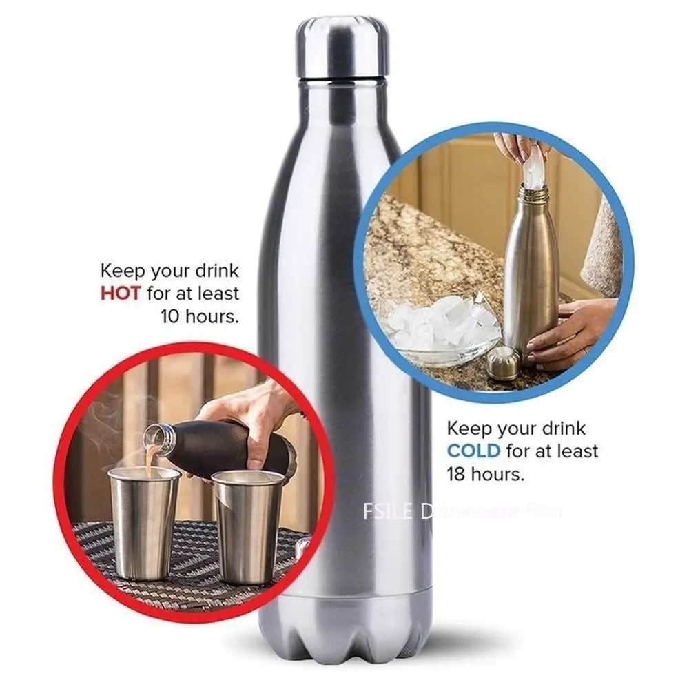 Premium Quality 350/500/750/1000ml Double - wall Creative BPA free Water Bottle Stainless Steel Beer Tea Coffee