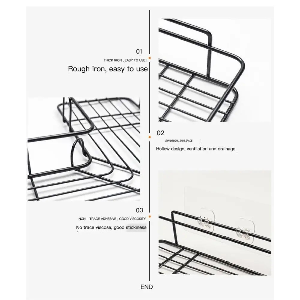 Premium Quality Bathroom Kitchen Punch Corner Frame Shower Shelf Wrought Iron Shampoo Storage Rack Holder with Suction