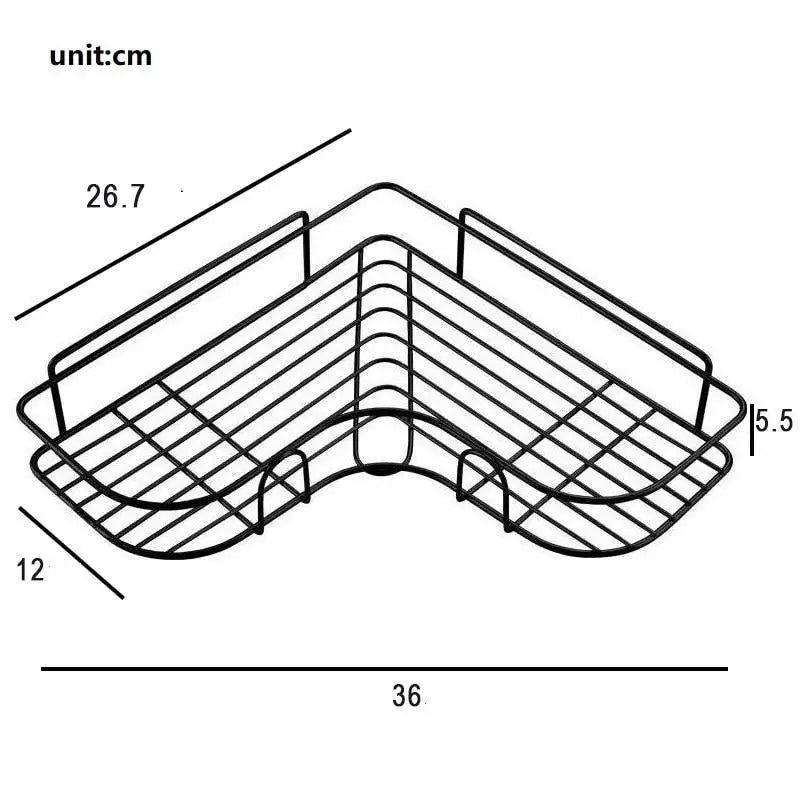 Premium Quality Bathroom Kitchen Punch Corner Frame Shower Shelf Wrought Iron Shampoo Storage Rack Holder with Suction