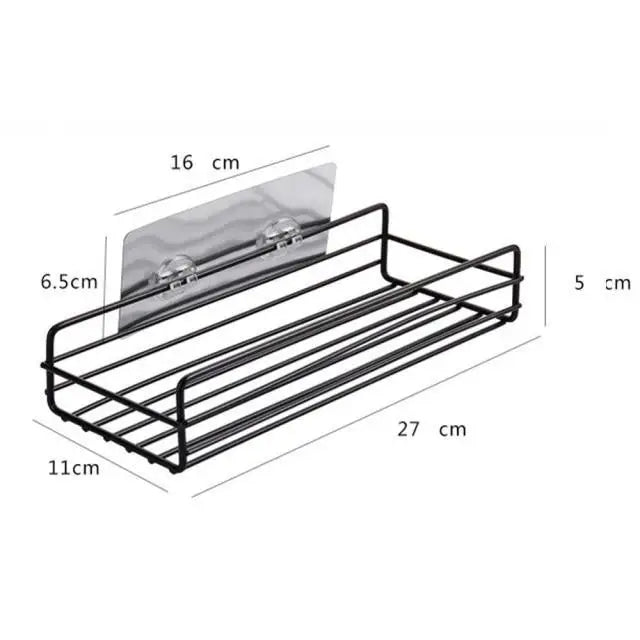 Premium Quality Bathroom Kitchen Punch Corner Frame Shower Shelf Wrought Iron Shampoo Storage Rack Holder with Suction