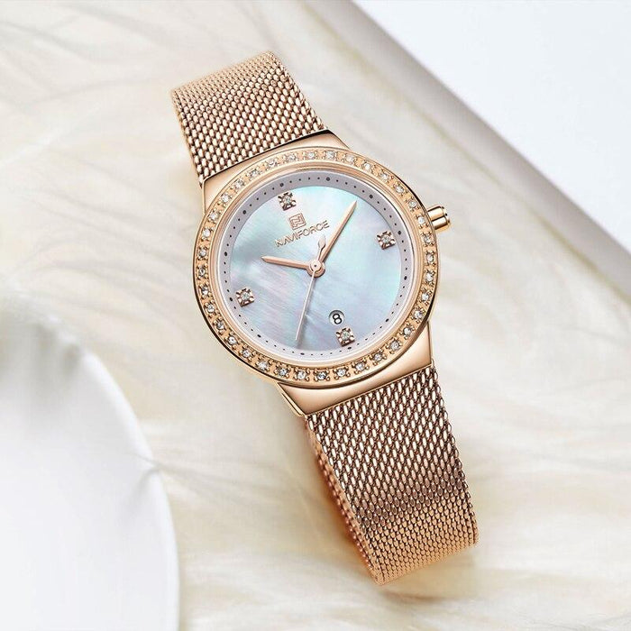 Fashion Elegant Watches   Luxury Analog Women Watch  With Date Casual Quartz  Wristwatch With Stainless Steel Mesh Band Perfect Gift