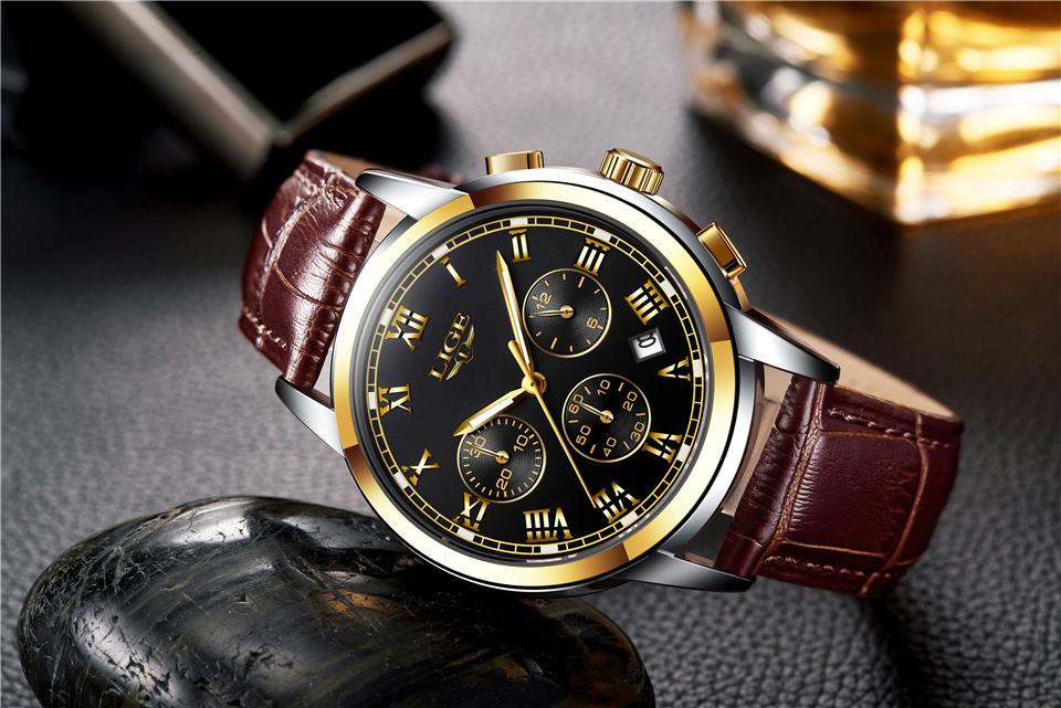 Men's Elegant Watch With Chronometers And Leather Belts  Business Style Perfect Gift Excellent Look