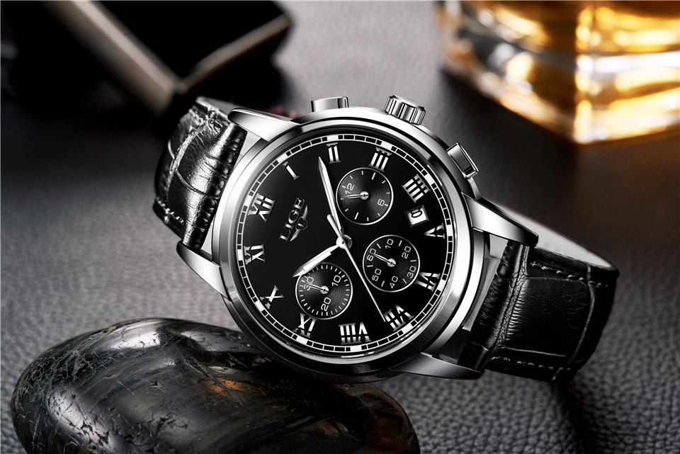 Men's Elegant Watch With Chronometers And Leather Belts  Business Style Perfect Gift Excellent Look