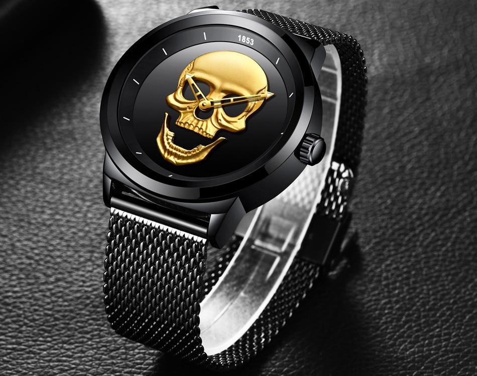 Men's Waterproof Stainless Steel Watch  3D Skull And Fluorescent Hands Unique Design Perfect Gift