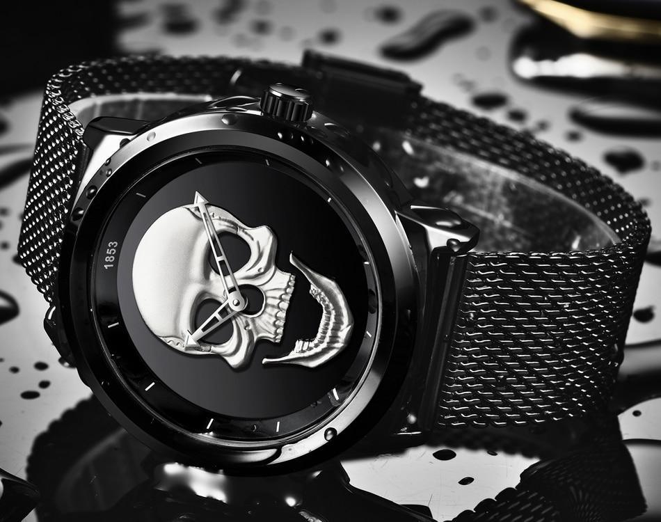 Men's Waterproof Stainless Steel Watch  3D Skull And Fluorescent Hands Unique Design Perfect Gift