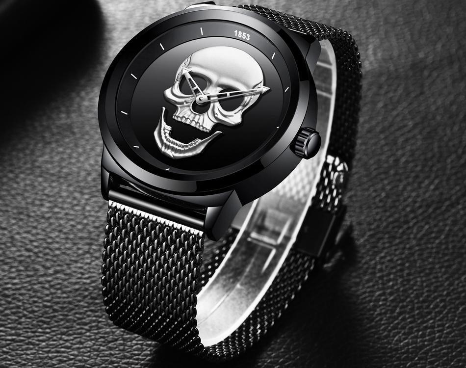 Men's Waterproof Stainless Steel Watch  3D Skull And Fluorescent Hands Unique Design Perfect Gift