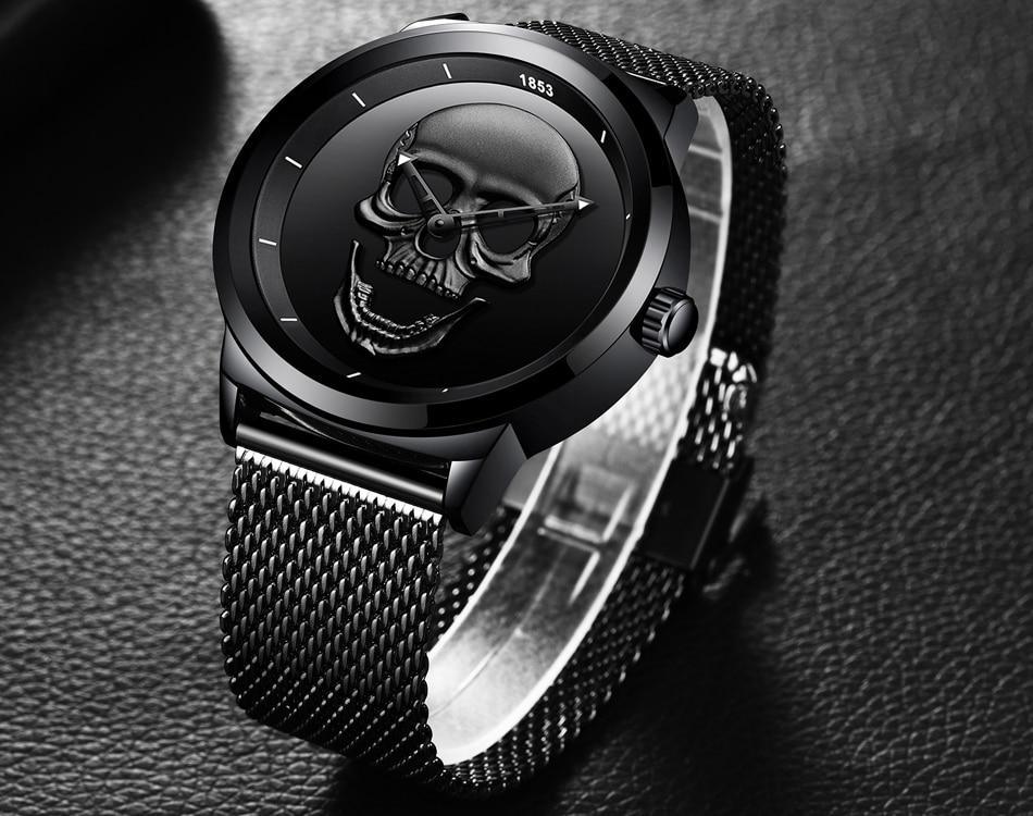 Men's Waterproof Stainless Steel Watch  3D Skull And Fluorescent Hands Unique Design Perfect Gift