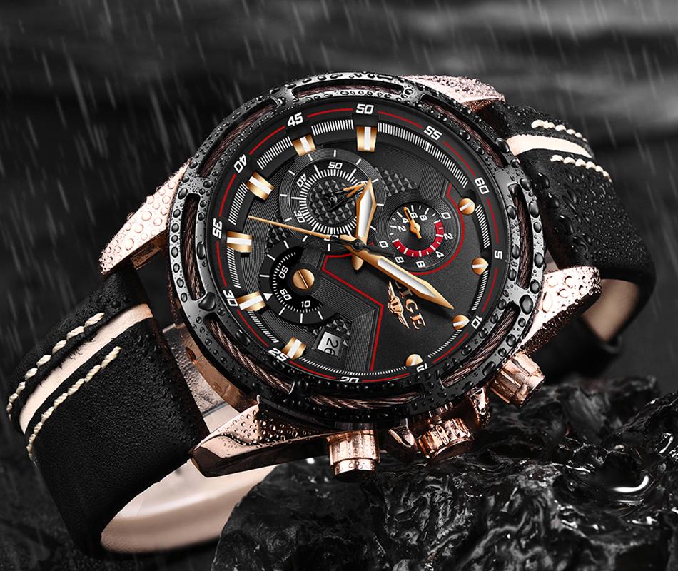 Waterproof Men's Sports  Watch With Leather Transparent Belts, Chronometers Day View Perfect Gift