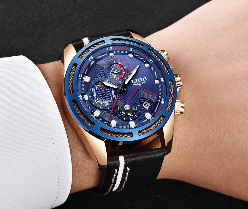 Waterproof Men's Sports  Watch With Leather Transparent Belts, Chronometers Day View Perfect Gift