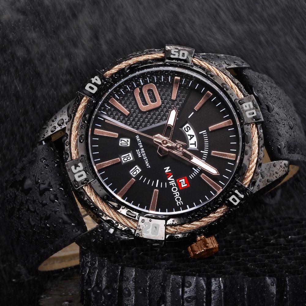 Men's Waterproof Leaghter Watch With Day, Date and Fluorescent Hands Perfect Gift For Your Man